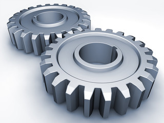 Two gears on a white background