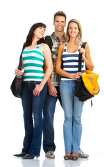 Fototapeta premium Young smiling students. Isolated over white background