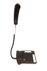 Phone with hanging receiver isolated on white
