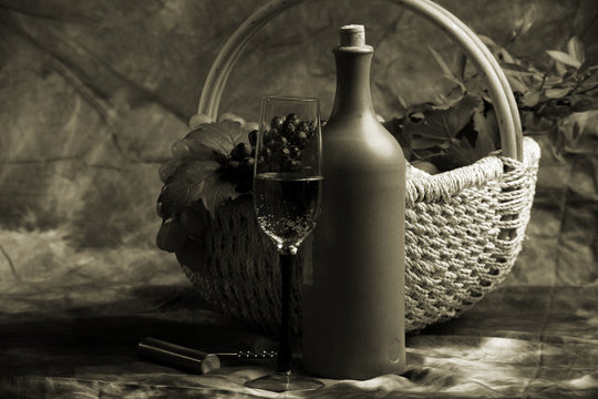 Wine composition: glass and bottle of wine