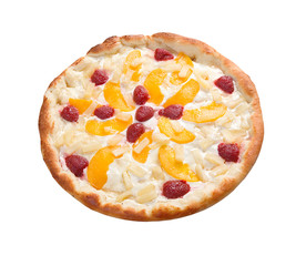 sweet pizza with fruit,Tasty Italian pizza  on plate  close up
