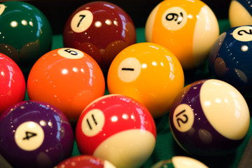 Color billiards balls on a table . close-up  image