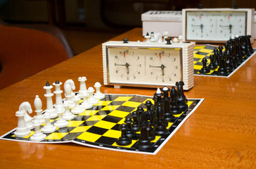 black and white chess on a chessboard before a game