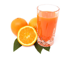 oranges with juice isolated on white