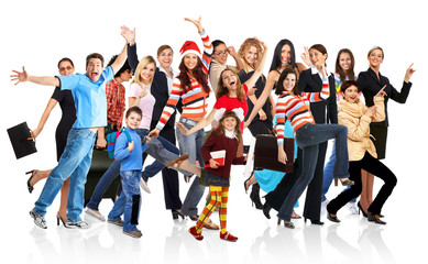 Obraz premium Happy funny people. Isolated over white background.