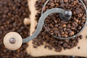 Griff von alter Mühle für Kaffe von oben