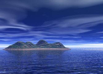 Deep and Bright Blue Ocean Island Scenery Land Mountain