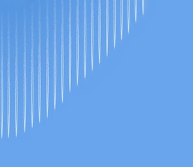 Many aircraft flying in formation on a blue sky