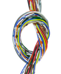 Color telecommunication cable on white background