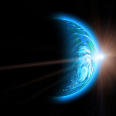 rising sun and planet illustration isolated on black