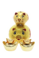 Golden Piggy Banks on Isolated White Background