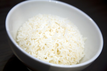 Basmati rice in a white rice bowl