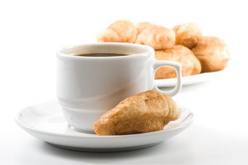 Appetizing pie and cup of coffee on a white background