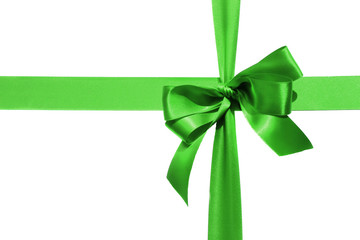 Big green holiday bow on white background