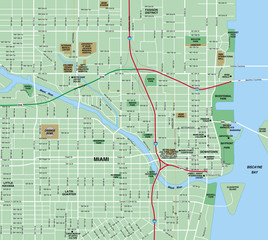 Central Miami, Florida Downtown Street Map