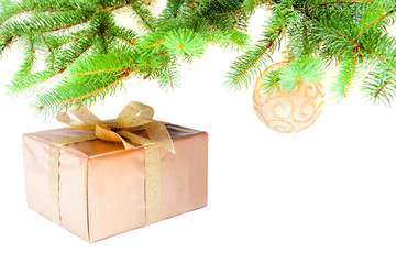 Fototapeta na wymiar Christmas-tree decorations and Christmas tree with the gift