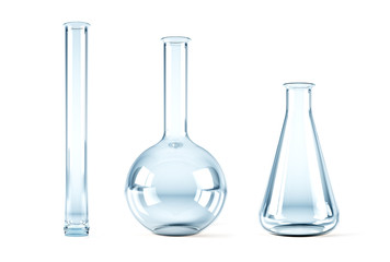 isolated 3d rendering of the empty chemical flasks