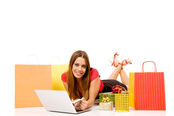 Attractive woman buying over internet