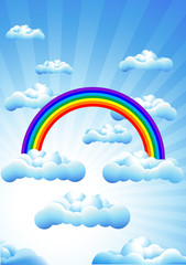 Rainbow in the sunny day, vector illustration