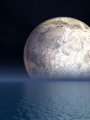 Night Moon Over Sea - Illustration