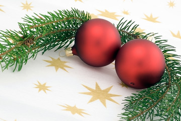 Christmas background with two red balls