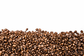 Coffee beans on the white background with copy space
