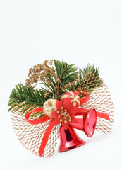 Two red christmas bells with ribbon