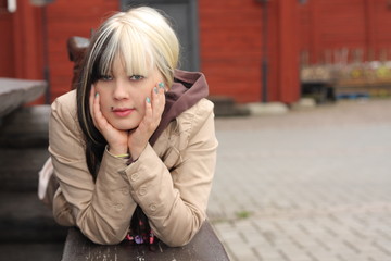 Fototapeta premium Beautiful young woman, fashion model, black and blond hair