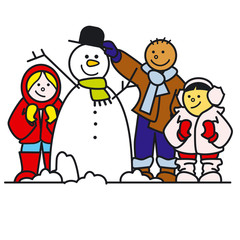 kids with snowman 1