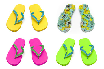 sandals slippers on the white background with shadow (Collage)