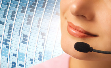 Beautiful hotline operator with headset