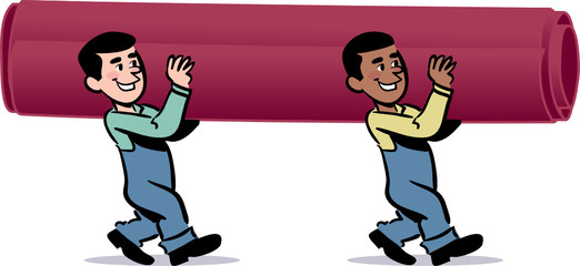 vector men illustration - carrying a roll of carpet