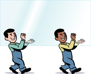 vector moving men illustration - carrying a pane of glass