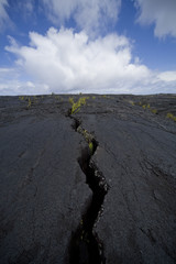 Bed of lava with a crack runing away from camera.