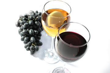 Two wine glasses with red and white wines