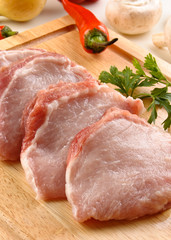 Prepared slices of fresh pork meat with parsley