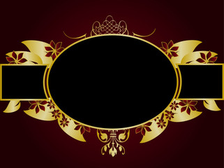 A Gold Floral Design on a Dark Red Background
