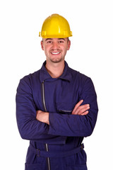 smiling young heavy industry man background