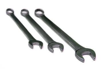 Silver spanners isolated on white.