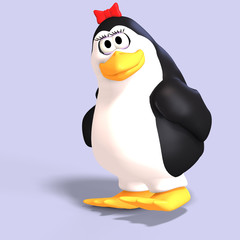 cute female toon penguin with Clipping Path over blue