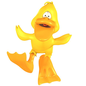 very funny toon duck with Clipping Path over white