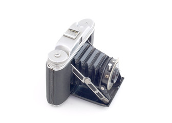 Vintage bellows camera on white