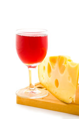 wine and cheese  isolated on white