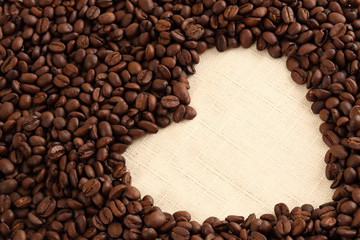 heart shape in coffee beans background