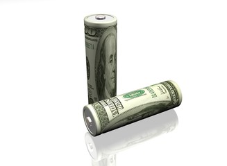 Batteries with the image of dollar on a white background