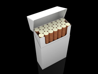 Open pack of cigarettes on black background