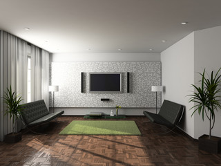 Modern design interior of living-room. 3D render