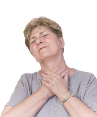 Woman suffering with a sore throat