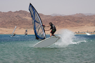 Windsurfing in Dahab. Egypt, Red Sea.