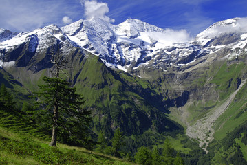 Fototapeta premium View at alpine mountain peaks - Grossglockner - covered by snow